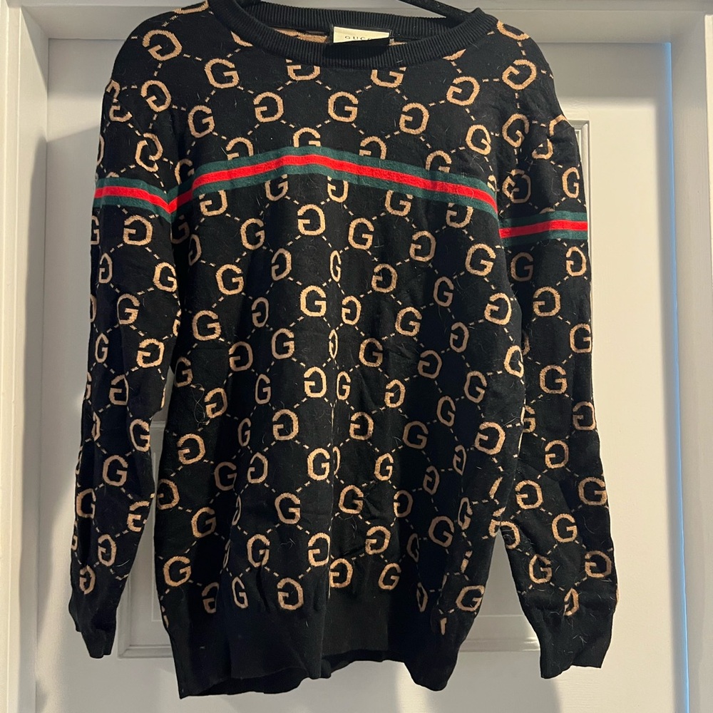 Black and Brown Monogram Sweater with Stripe Detail